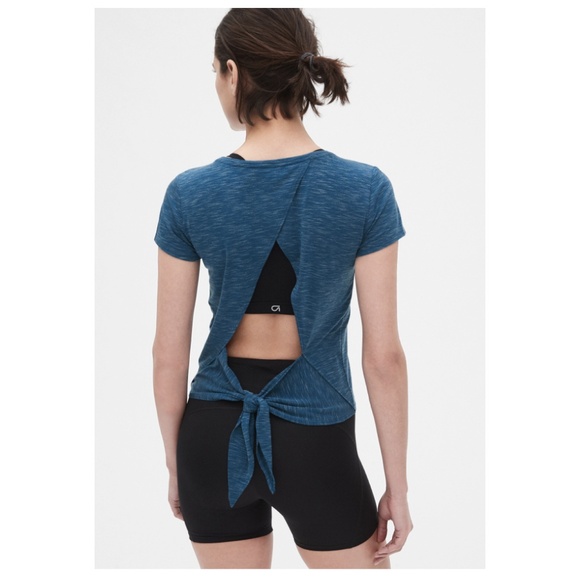 Gap Blue Teal Short Sleeve Tie Open Back T Shirt Athletic Top - Picture 1 of 9